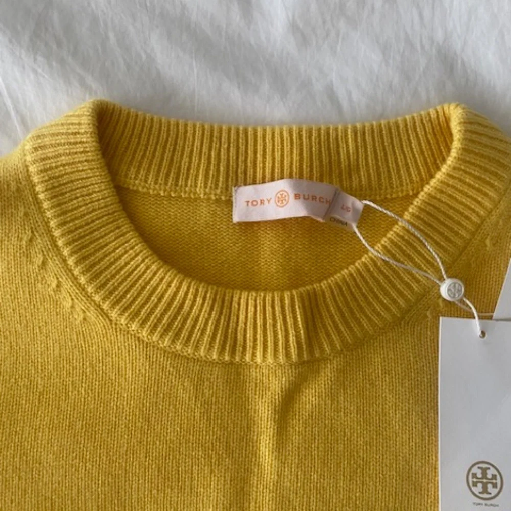Tory Burch Jasmine Yellow Cashmere Sweater w/ Sequined Elbow Patches - Picture 5 of 9